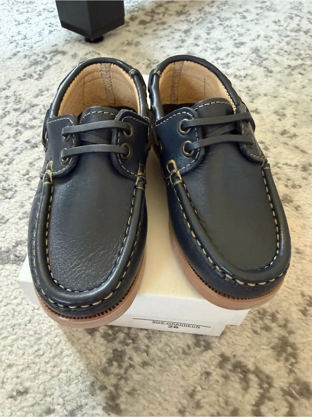 Classic Navy Kids Boat Dress Shoes with Tan Sole